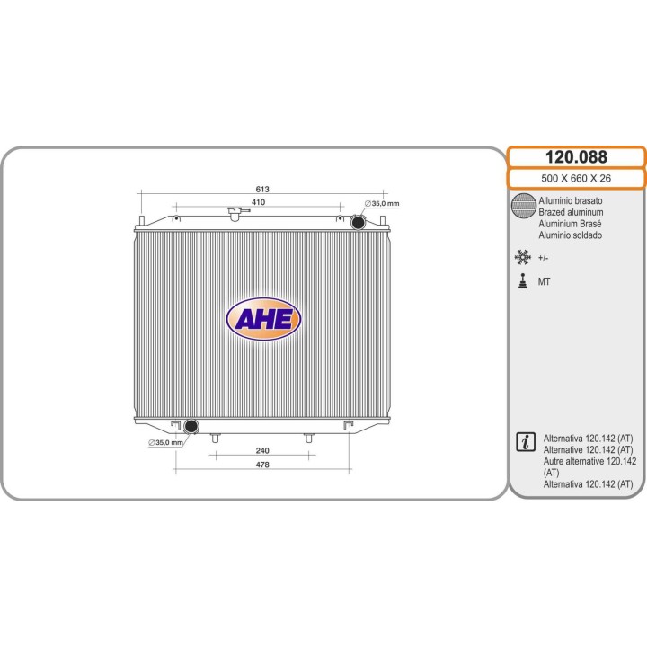 120088 Rad. FORD/NISSAN Maverick/Terrano II 2.4/2.7TD +/-AC MT 02.93-09.07