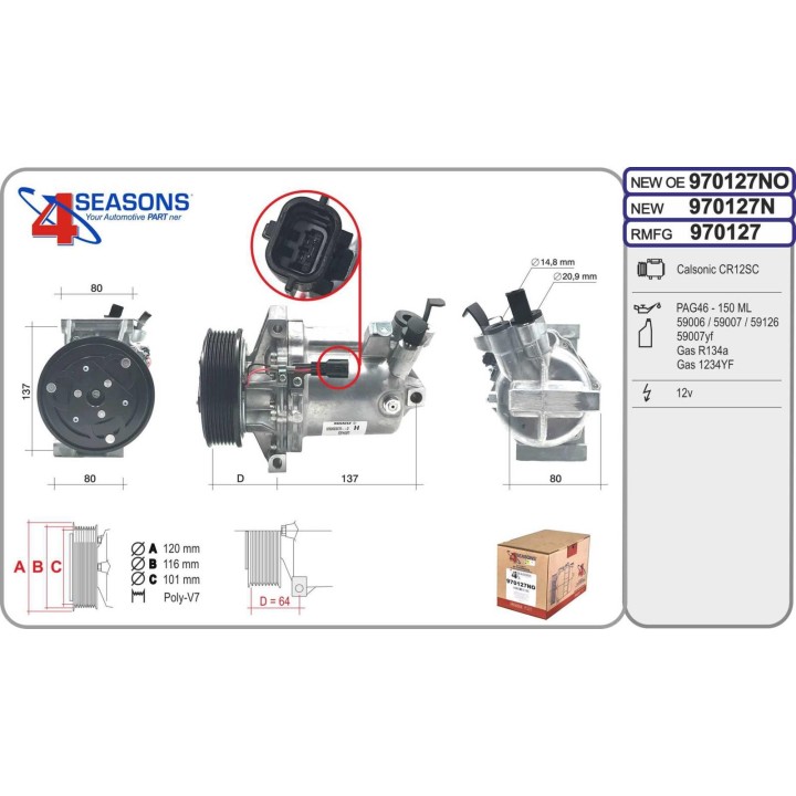 970127NO COMPRESOR NUEVO ORIGINAL DACIA Dokker/Duster/Lodgy/Sandero 1.2/1.3/1.6 03.12-