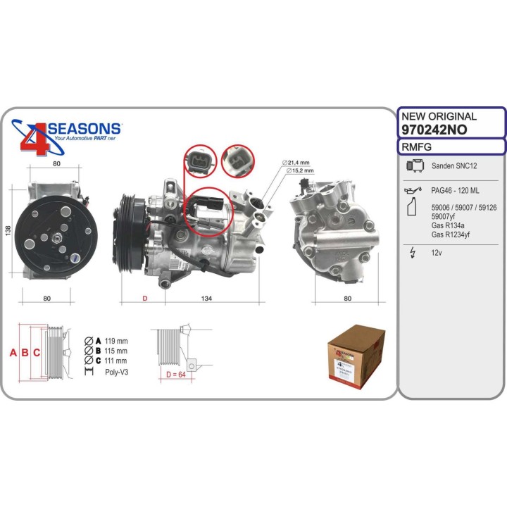 970242NO COMPRESOR NUEVO ORIGINAL RENAULT Clio 1.0 SCe 65/75 06.19-