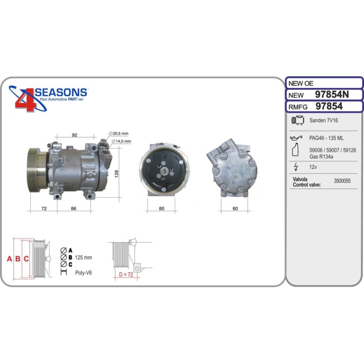 97854  COMPRESOR  DACIA LOGAN 1.4 / 1.6 04-