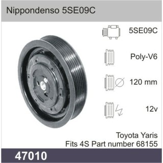 47010  COMPRESSOR CLUTCH DENSO 5SE09C 12V PV6