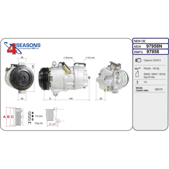 97958  COMPRESOR  BMW 2.0 D CSV613 01-