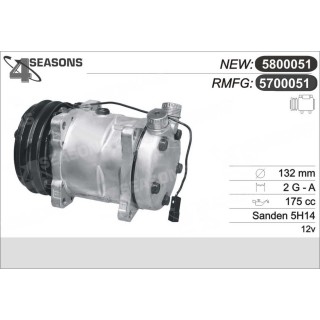 5700051 CMP  RMFG SANDEN SD 5H14 12V  2 GROOVES