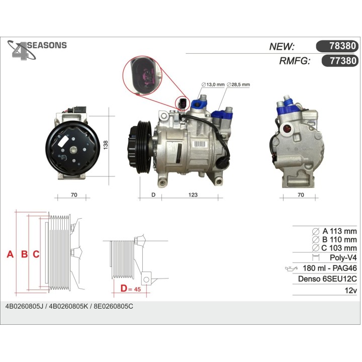 77380  CMP  6SEU12C AUDI A4/A6 00-