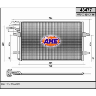 43477  COND VOLVO C30/S40/V50/C70II 1.6/1.8/2.0/2.0D 04-