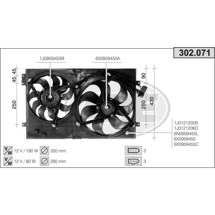 302071  FAN   VOLKSWAGEN Golf IV 1.4-1.6-1.8-2.3   M   + A